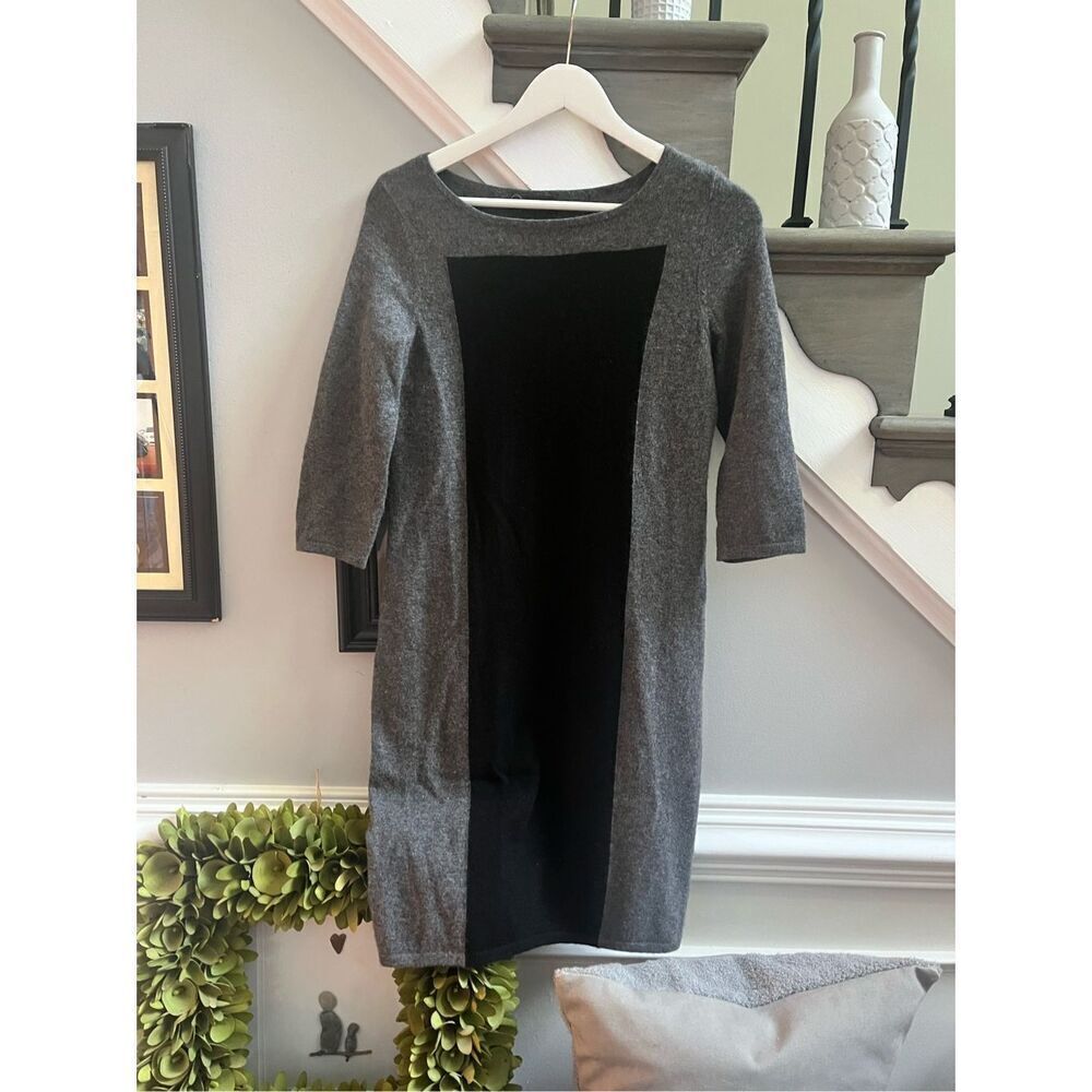 C by Bloomingdales Black & Gray Color Block 2-Ply Cashmere Dress sz S EUC